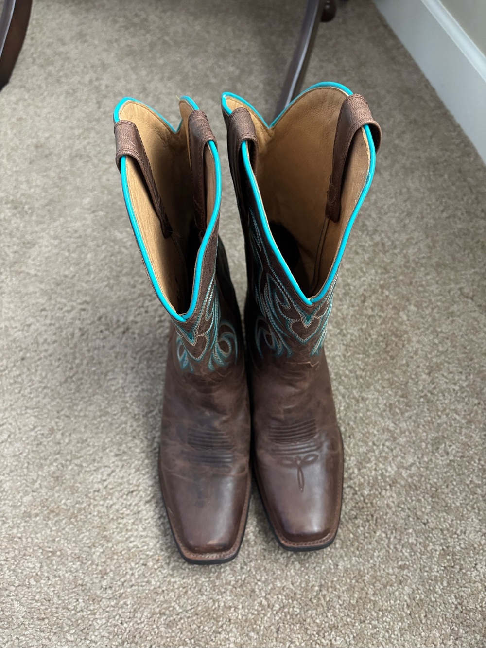 Shyanne Brown Leather Western Boots with Turquoise Trim